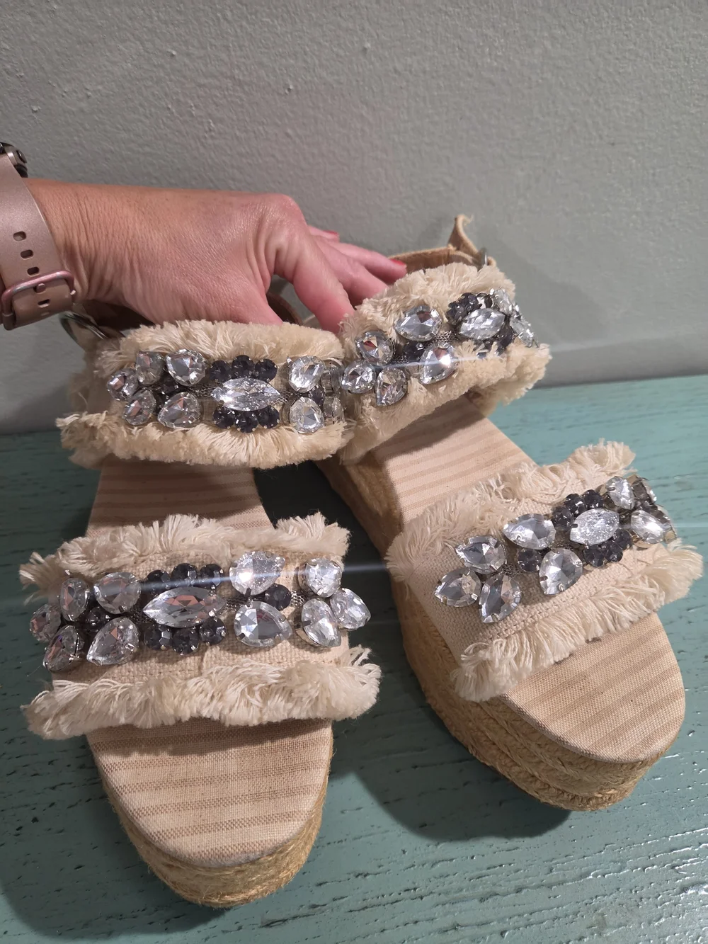 Zara Trafaluc Embellished Fringe Espadrille Platform Sandals EU 40/9-9.5